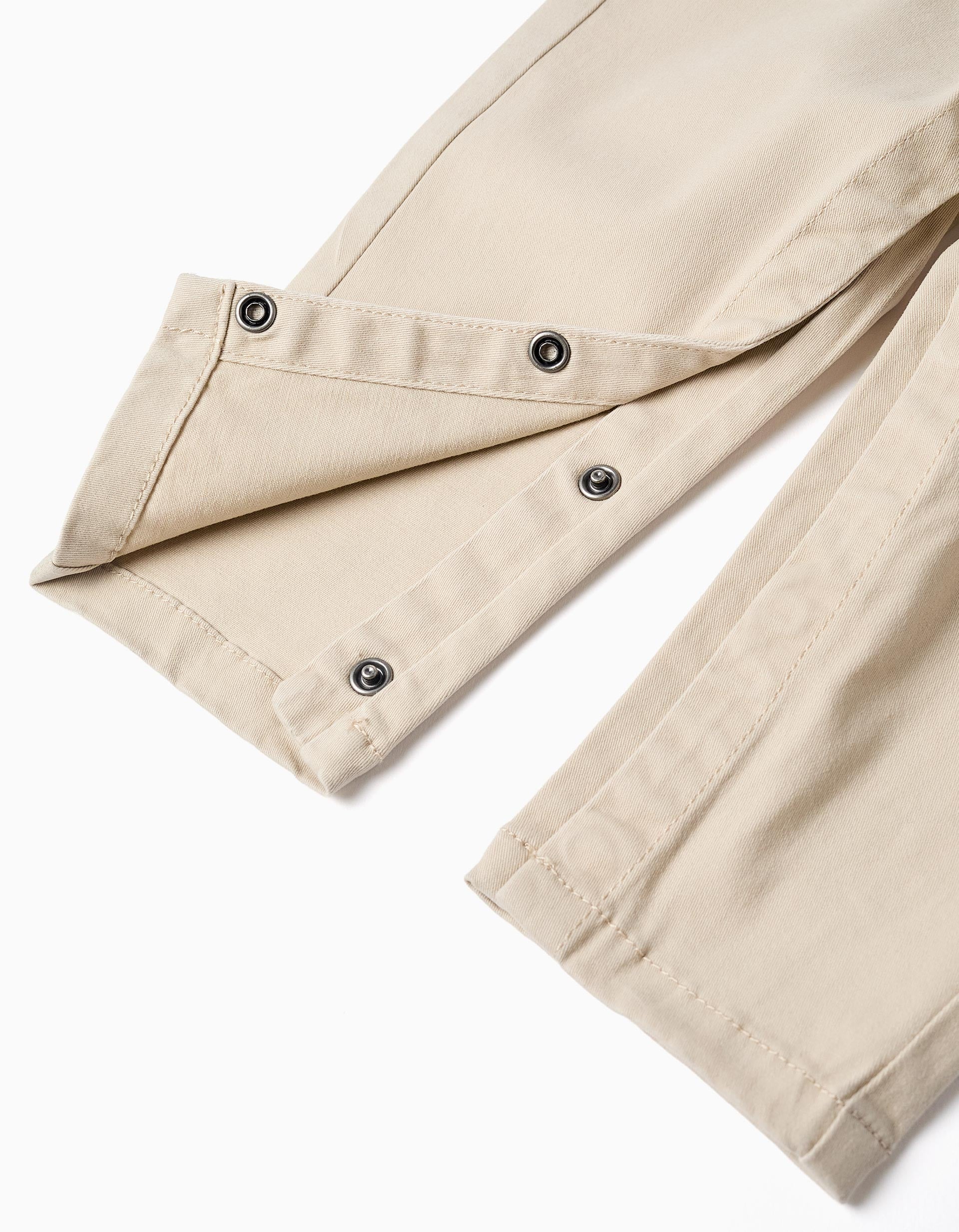 Jardineiras de sarja com alças ajustáveis para bebé menino, bege