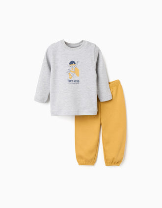 Long sleeve pyjamas with print for newborn and baby boys, grey/yellow