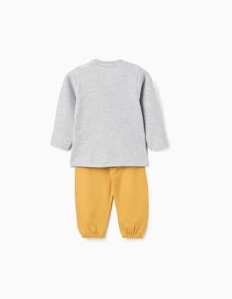 Long sleeve pyjamas with print for newborn and baby boys, grey/yellow