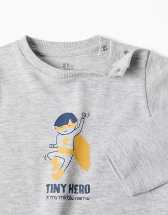 Long sleeve pyjamas with print for newborn and baby boys, grey/yellow