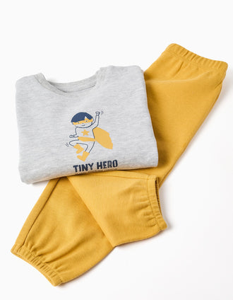 Long sleeve pyjamas with print for newborn and baby boys, grey/yellow