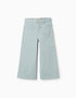 Wide leg twill trousers with decorative studs for girls, light green