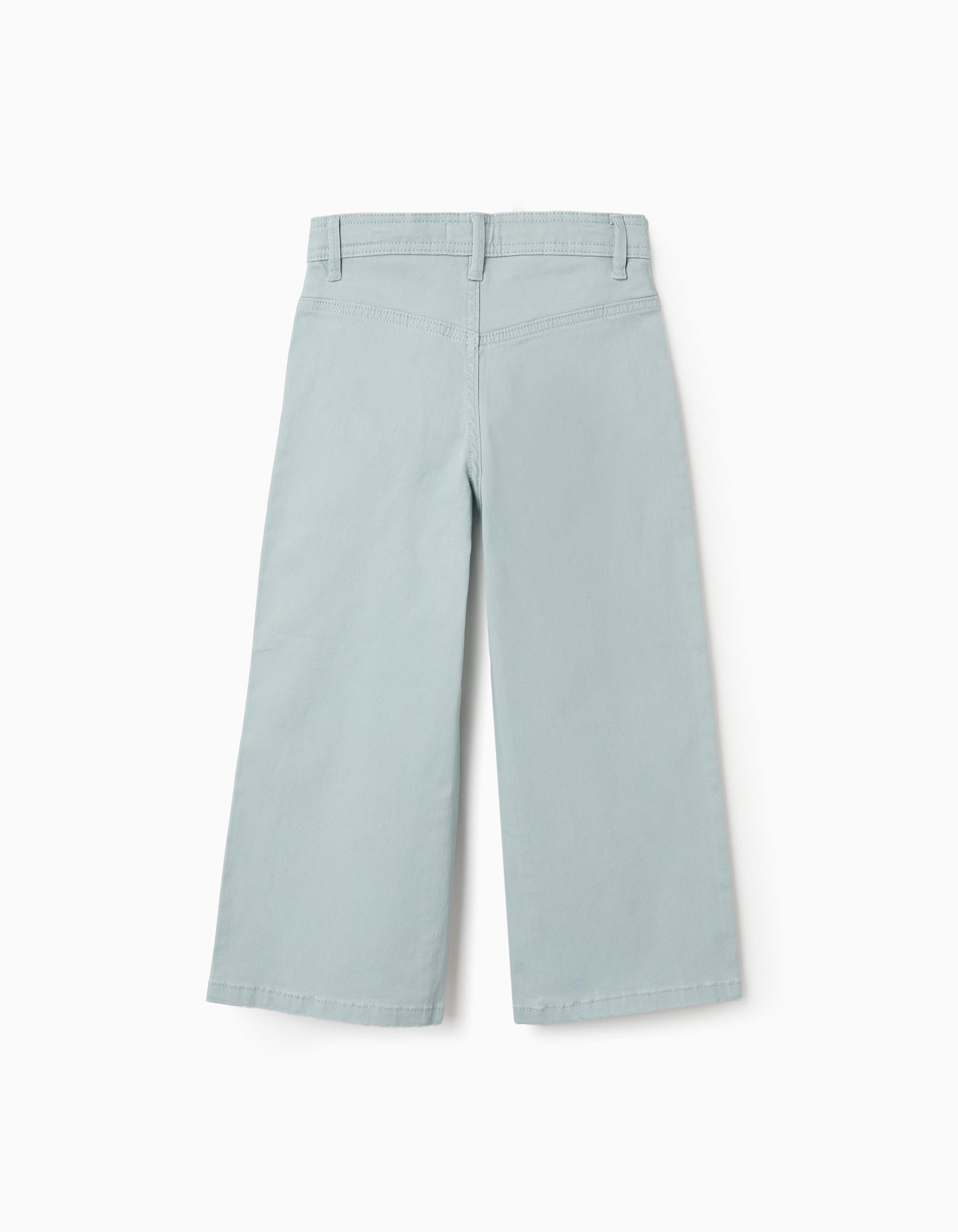 Calças wide leg de sarja com tachas para menina, verde-claro