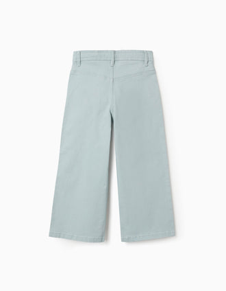 Calças wide leg de sarja com tachas para menina, verde-claro