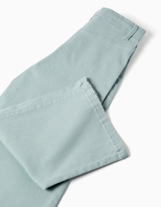 Calças wide leg de sarja com tachas para menina, verde-claro