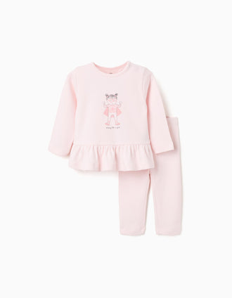 Long sleeve pyjamas with print for newborn and baby girls, light pink