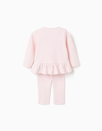 Long sleeve pyjamas with print for newborn and baby girls, light pink