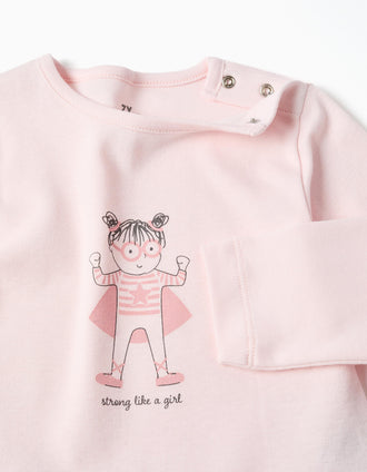Long sleeve pyjamas with print for newborn and baby girls, light pink