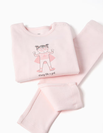 Long sleeve pyjamas with print for newborn and baby girls, light pink