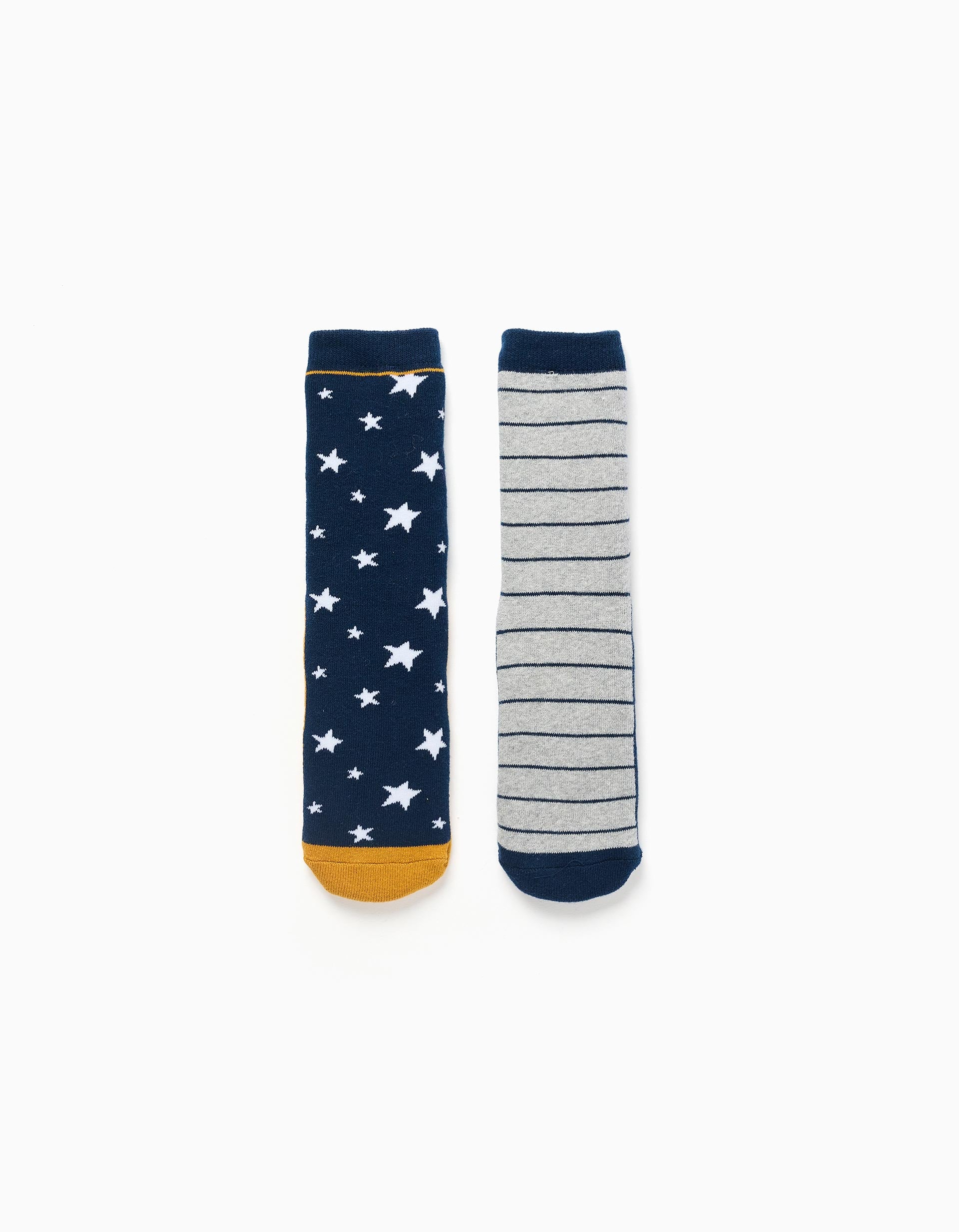 2 calcetines antideslizantes con motivos para niño, azul/gris/amarillo
