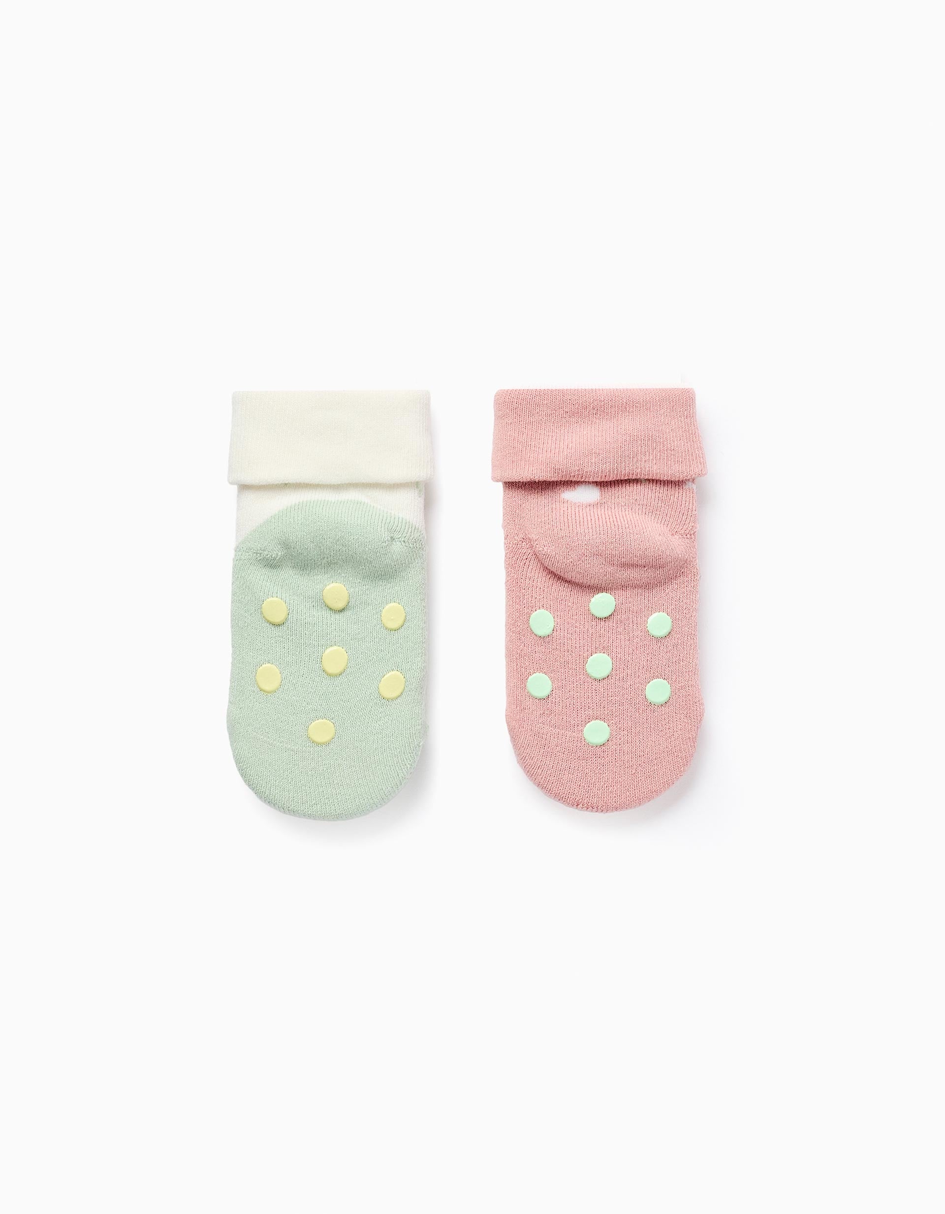 2 chaussettes antidérapantes à motif pour nouveau-née et bébé, multicolore