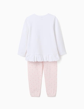 Long sleeve pyjamas with Superhero print for girls, white/pink