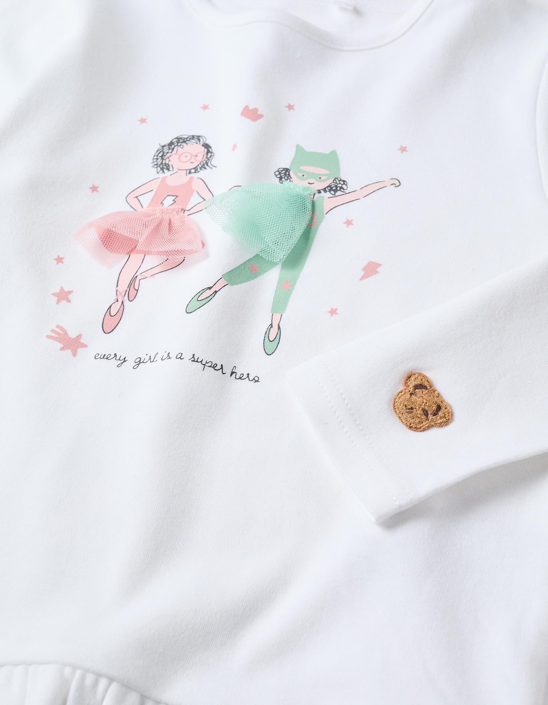 Pyjama à manches longues et imprimé Superhero pour fille, blanc/rose