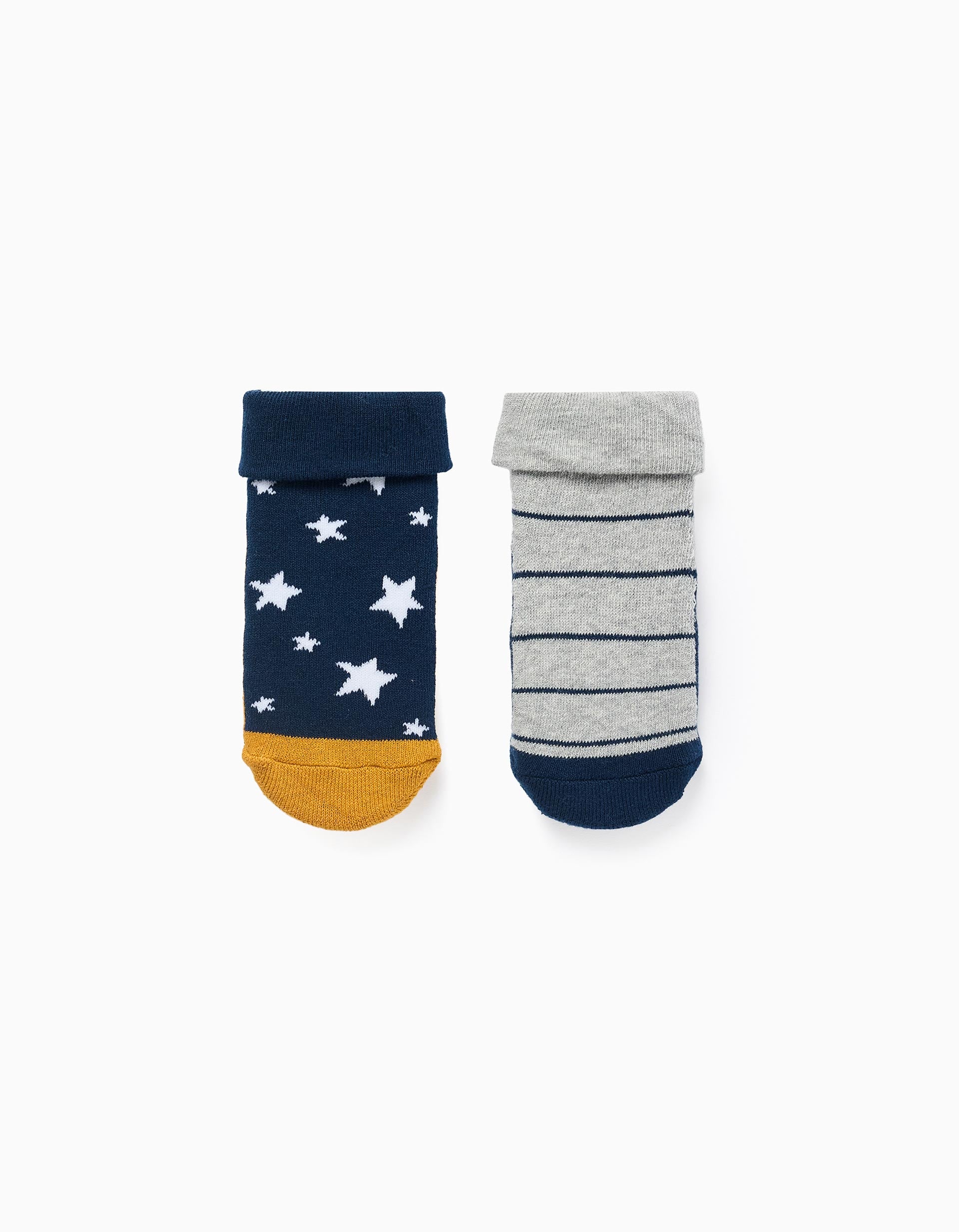 2 non-slip thick socks with motifs for newborn and baby boys, multicolour