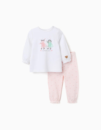 Pijama largo con estampado para recién nacida y bebé, blanco/rosa