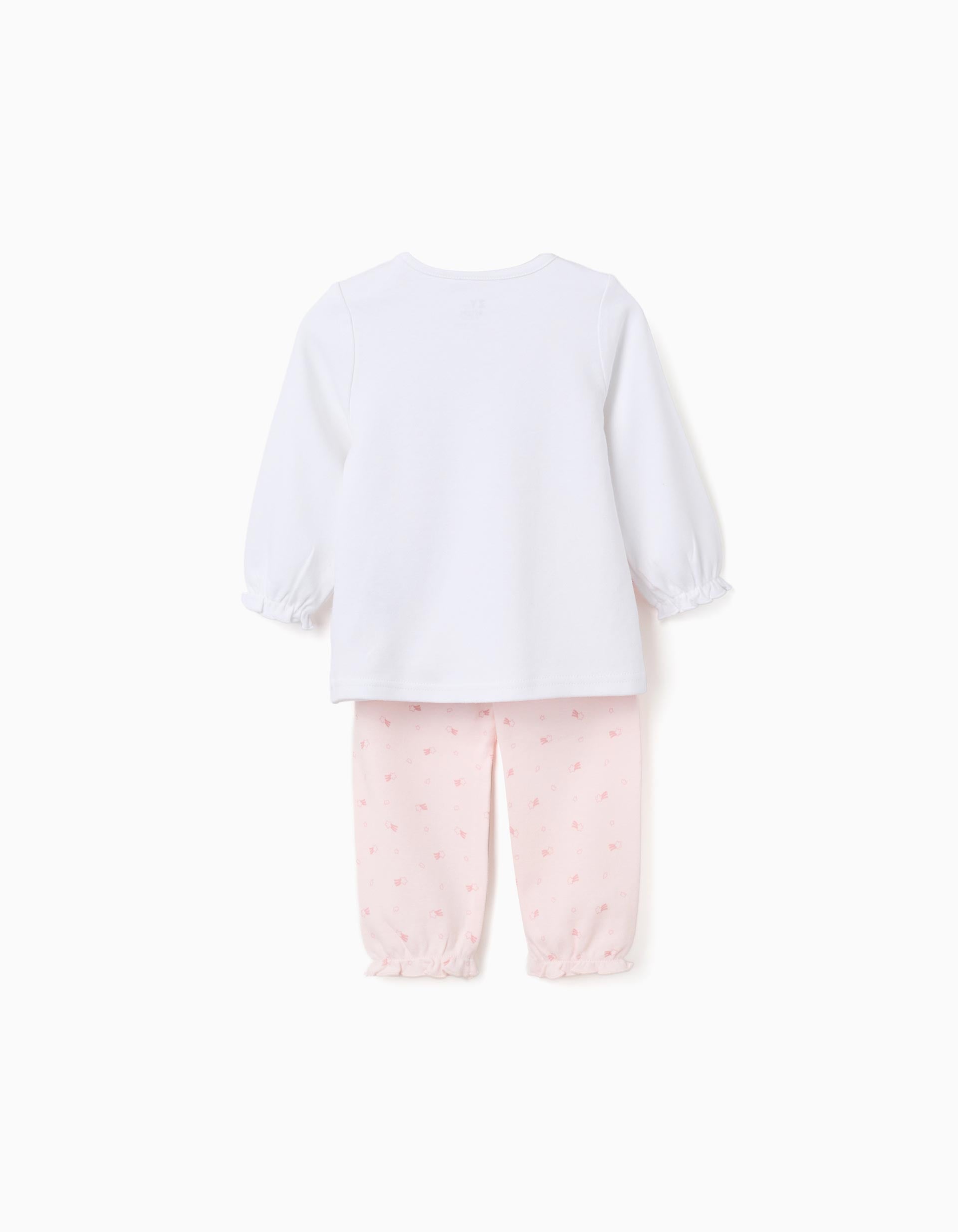 Pijama comprido com estampado para recém-nascida e bebé, branco/rosa