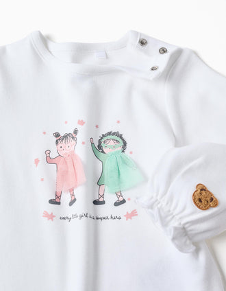 Pijama largo con estampado para recién nacida y bebé, blanco/rosa