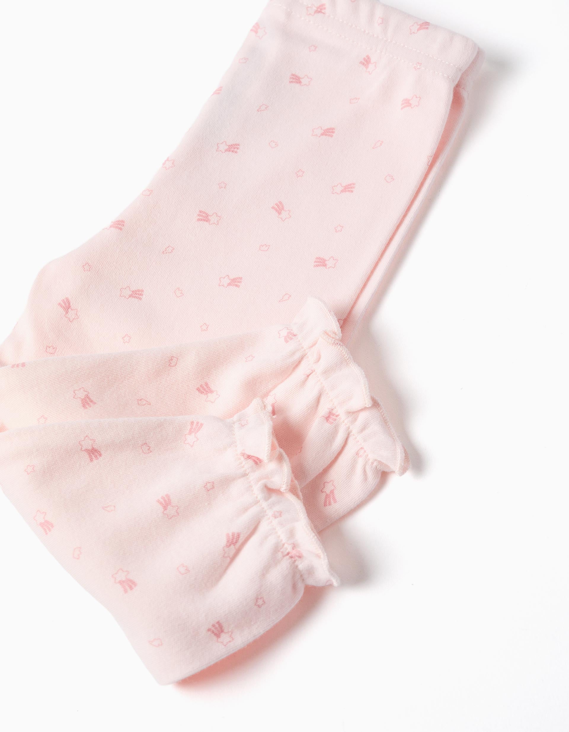 Pijama comprido com estampado para recém-nascida e bebé, branco/rosa
