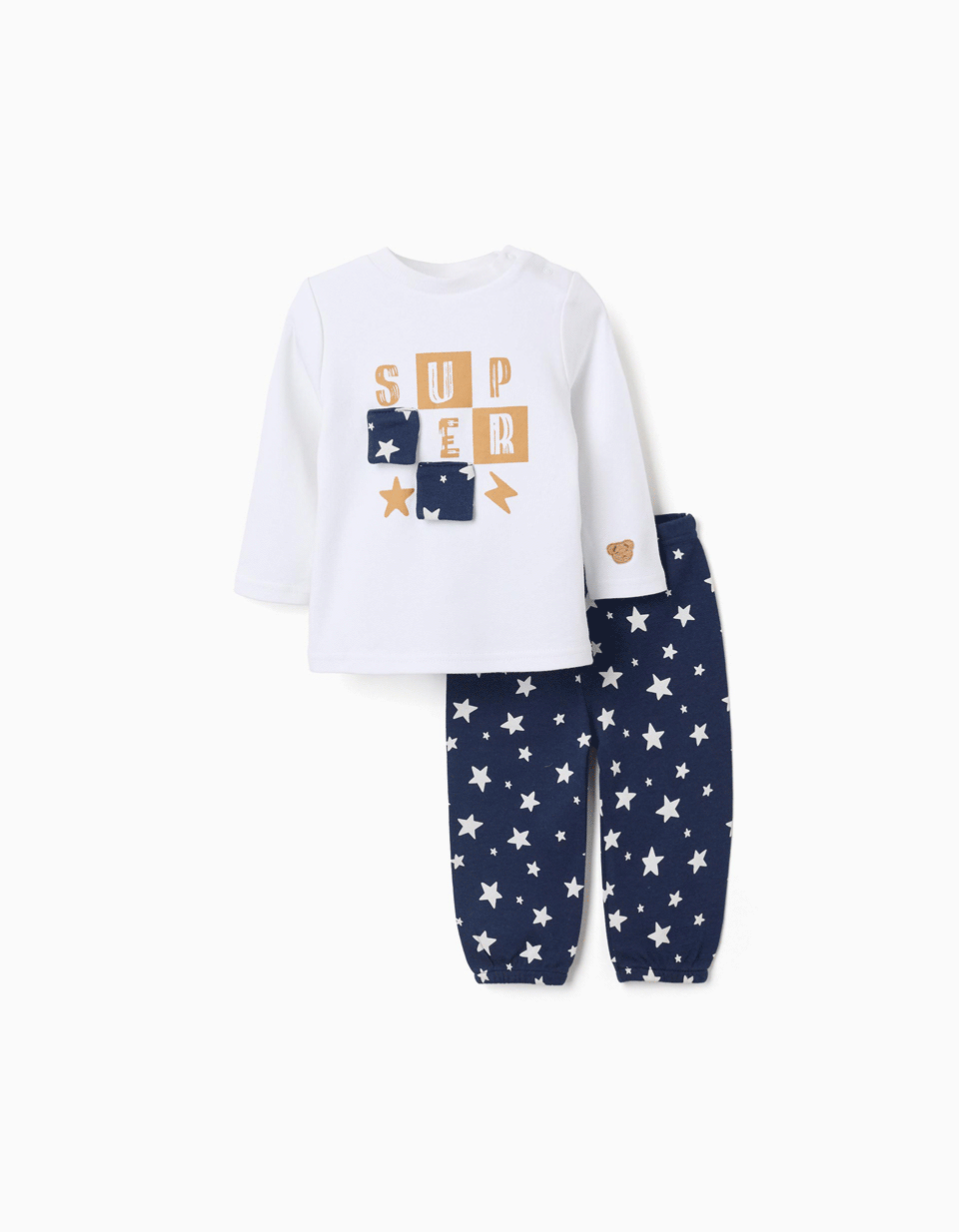 Pijama largo con estrellas para y bebé, blanco/azul