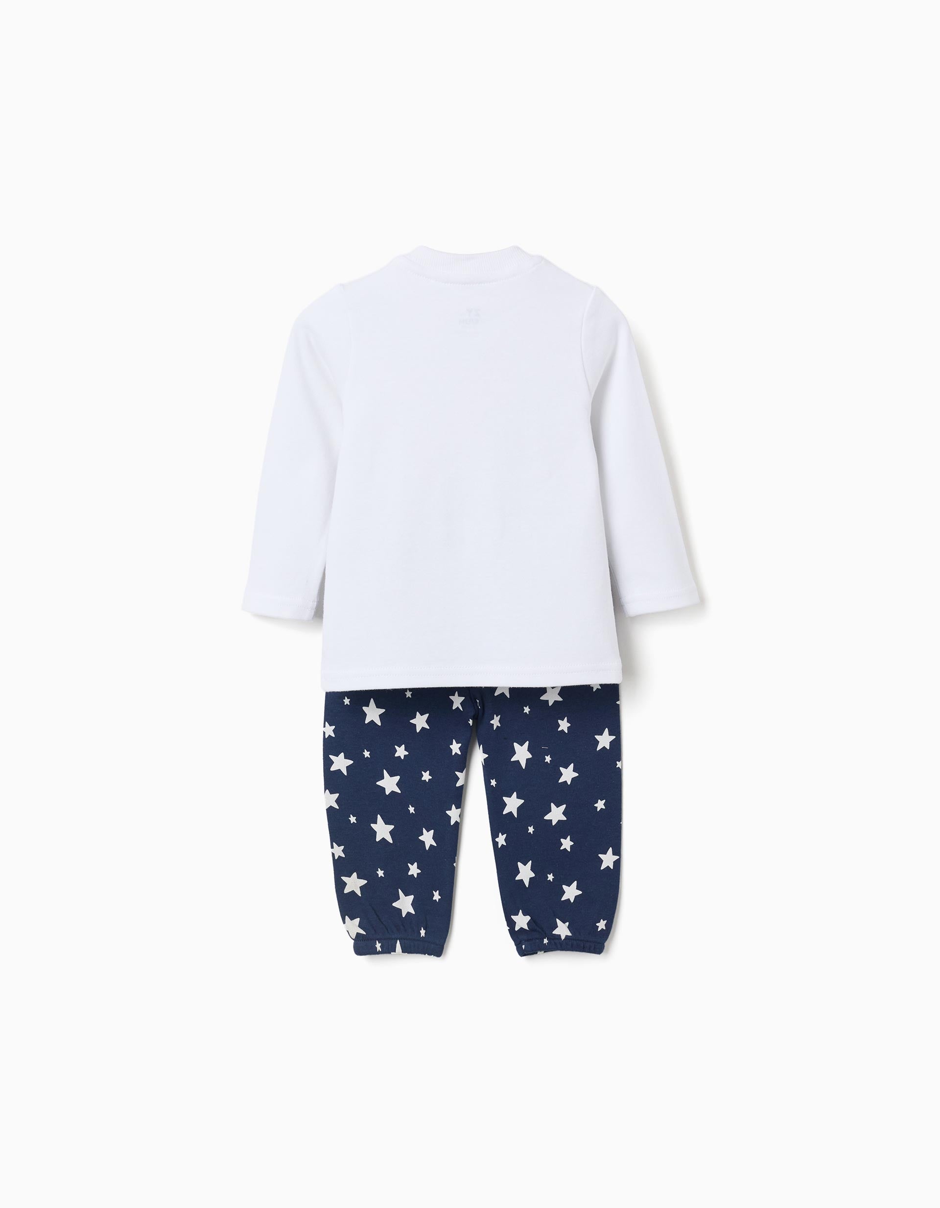 Pijama largo con estrellas para y bebé, blanco/azul