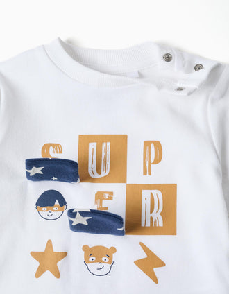 Long sleeve pyjamas with star motif for baby boys, white/blue