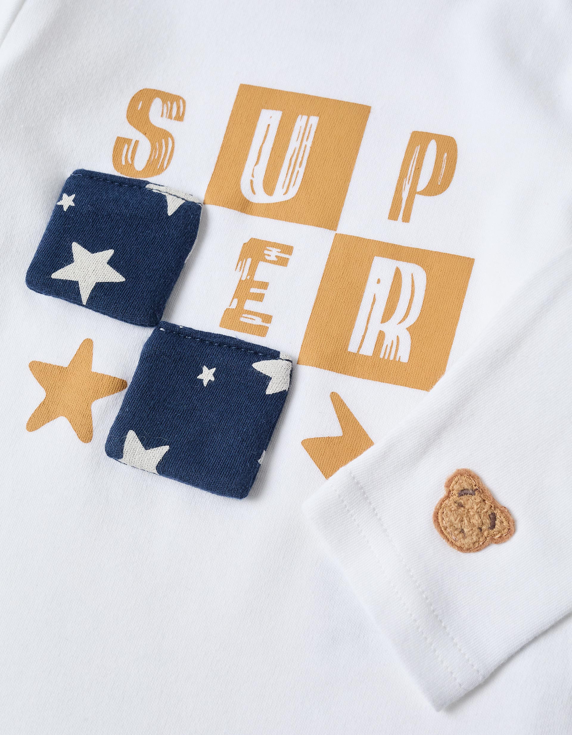 Pijama largo con estrellas para y bebé, blanco/azul