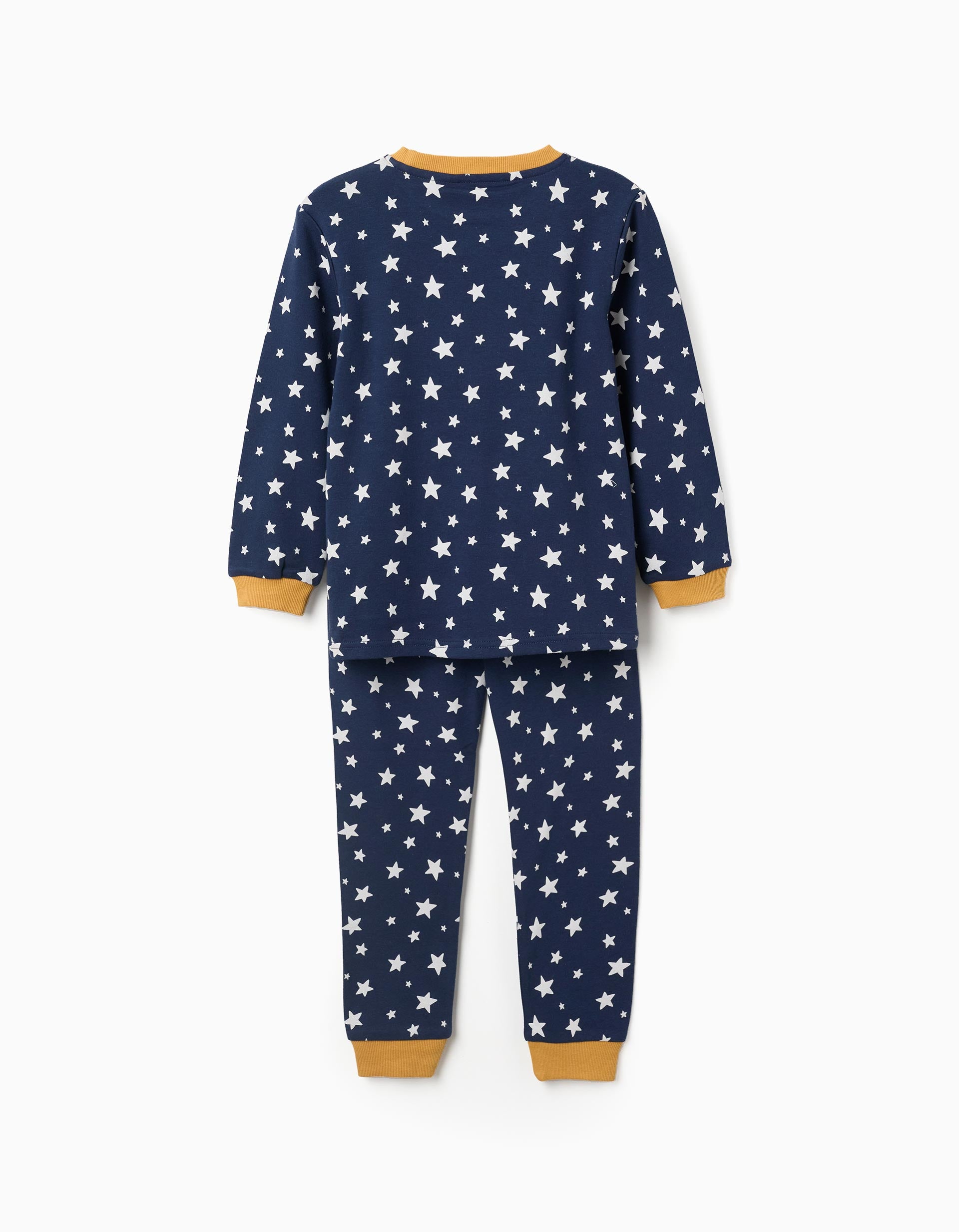 Long sleeve cotton pyjamas with star motif for boys, dark blue/yellow