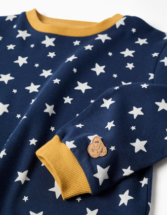 Long sleeve cotton pyjamas with star motif for boys, dark blue/yellow