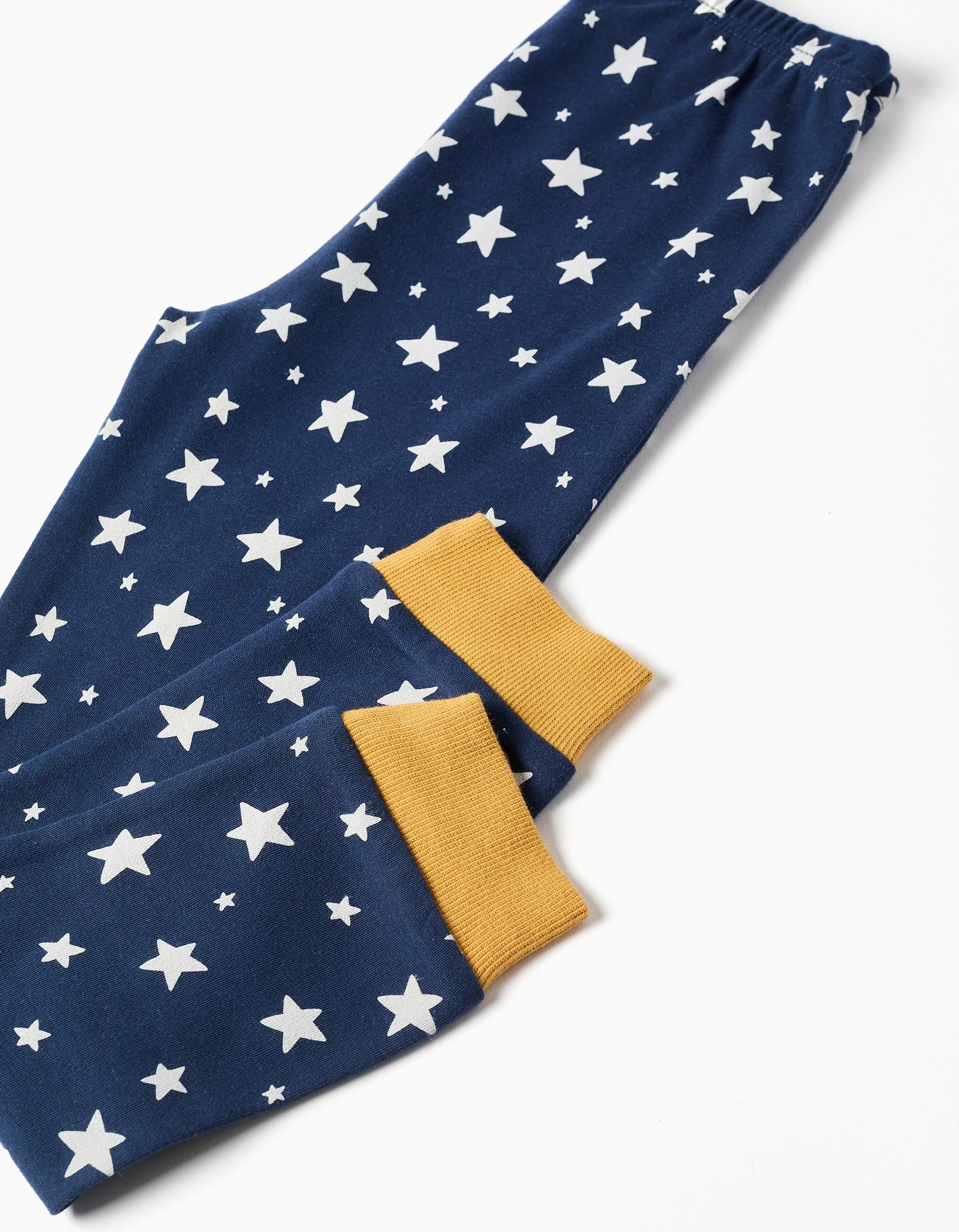 Long sleeve cotton pyjamas with star motif for boys, dark blue/yellow