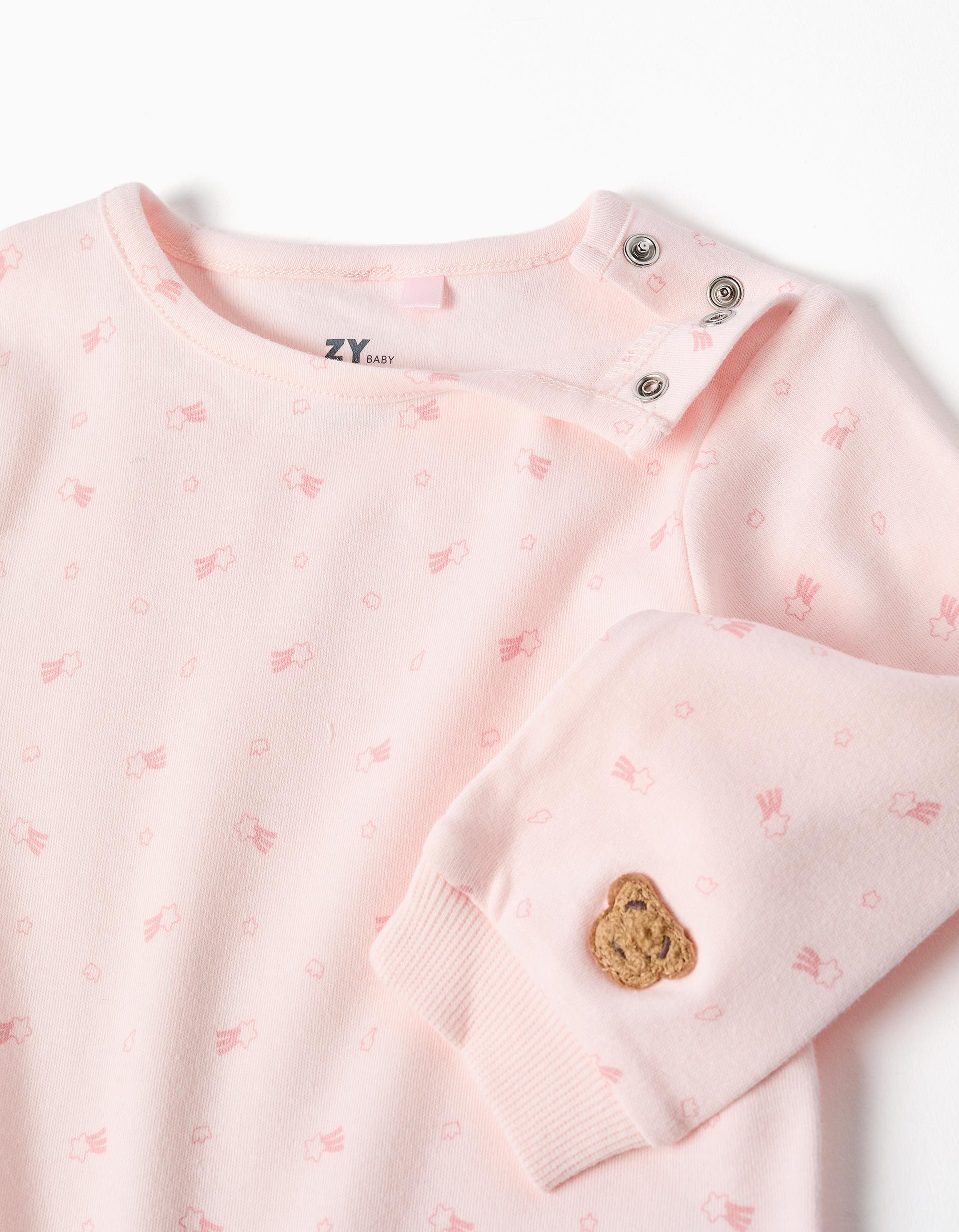 Babygrow sem pés com estrelas para recém-nascida e bebé, rosa-claro