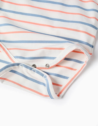 Long sleeve striped bodysuit for newborn boys, white/orange/blue
