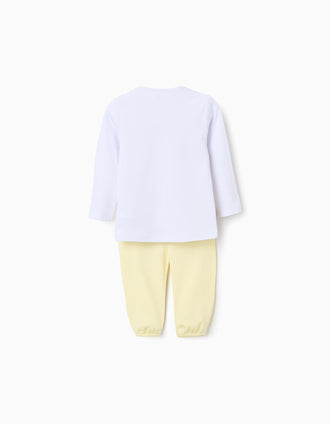 Pijama de algodón + babero para recién nacida y bebé, blanco/amarillo/rosa
