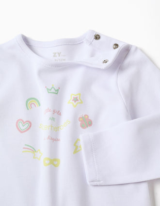 Pijama de algodón + babero para recién nacida y bebé, blanco/amarillo/rosa