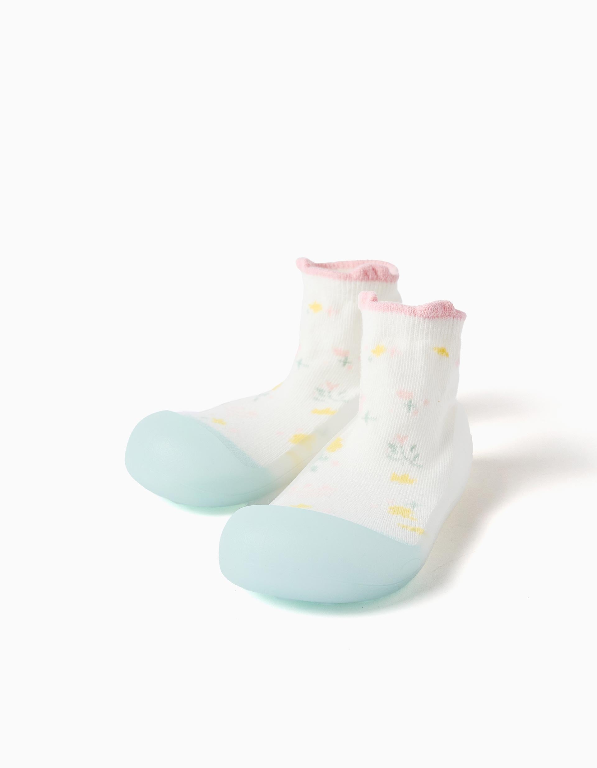 Steppies slipper-socks with floral motif for baby girls, white