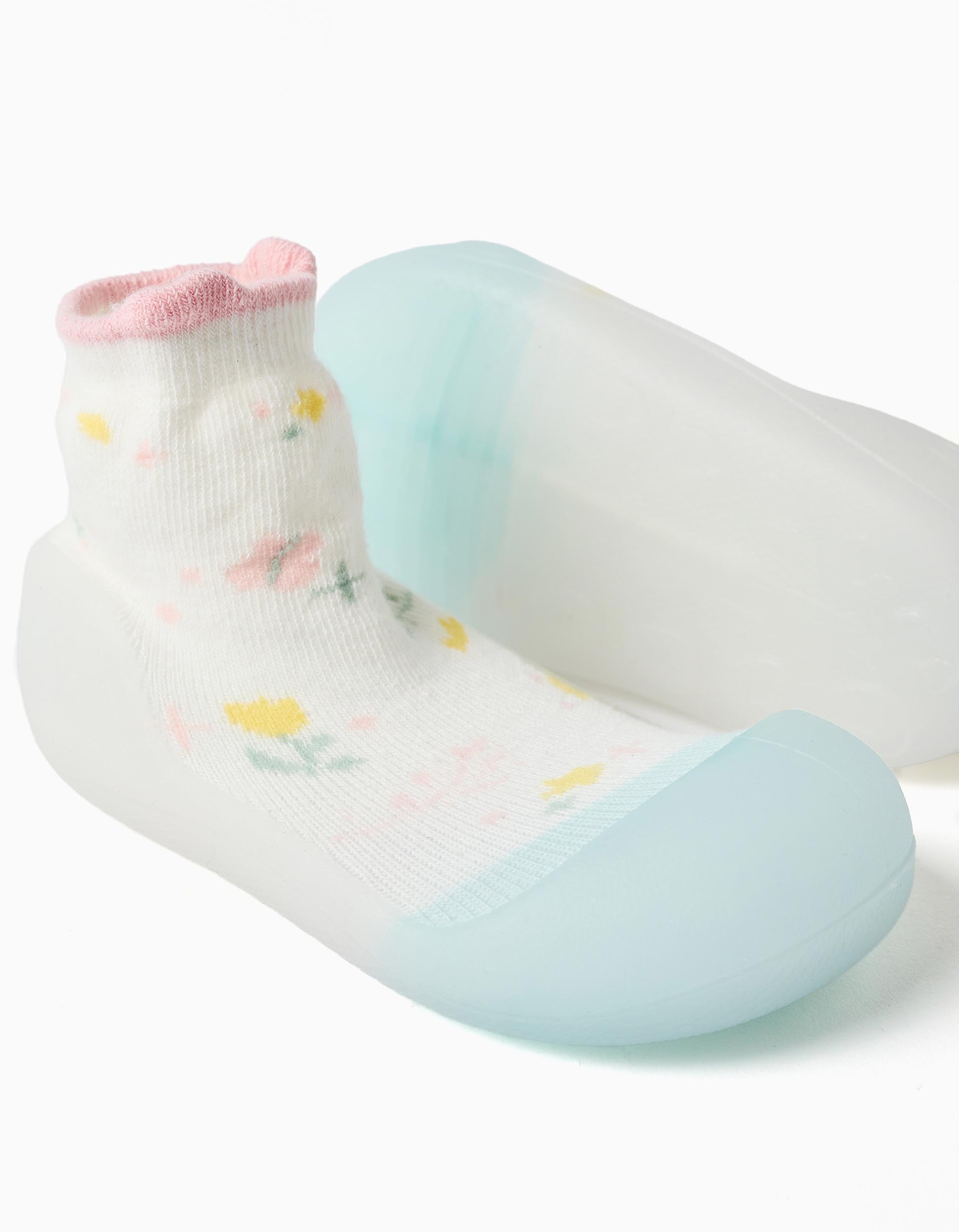 Steppies slipper-socks with floral motif for baby girls, white