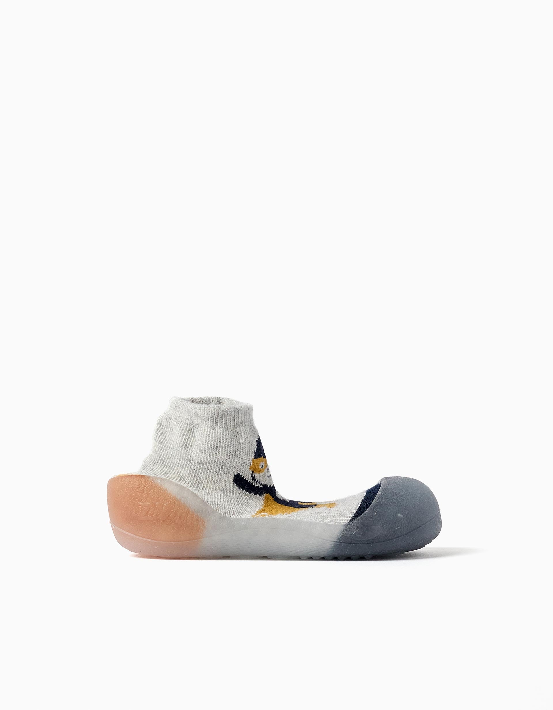 Patucos con superhéroe estampado para bebé niño, gris