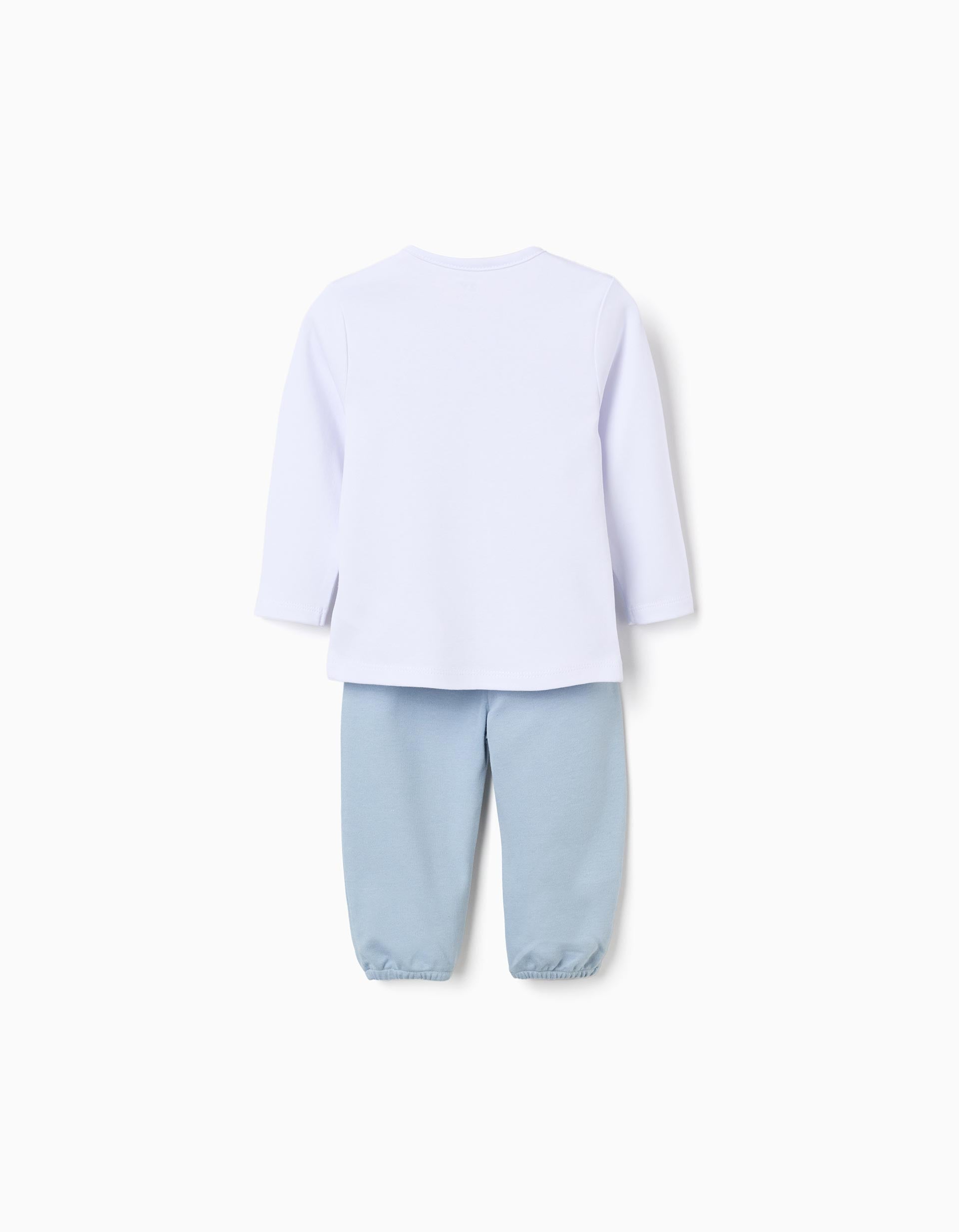 Pijama de algodón + babero para recién nacido y bebé, blanco/azul