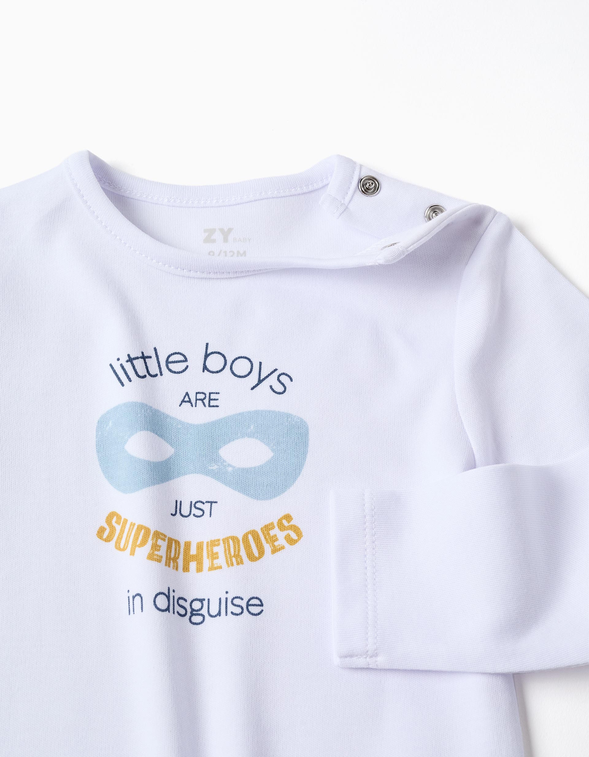 Pijama de algodón + babero para recién nacido y bebé, blanco/azul