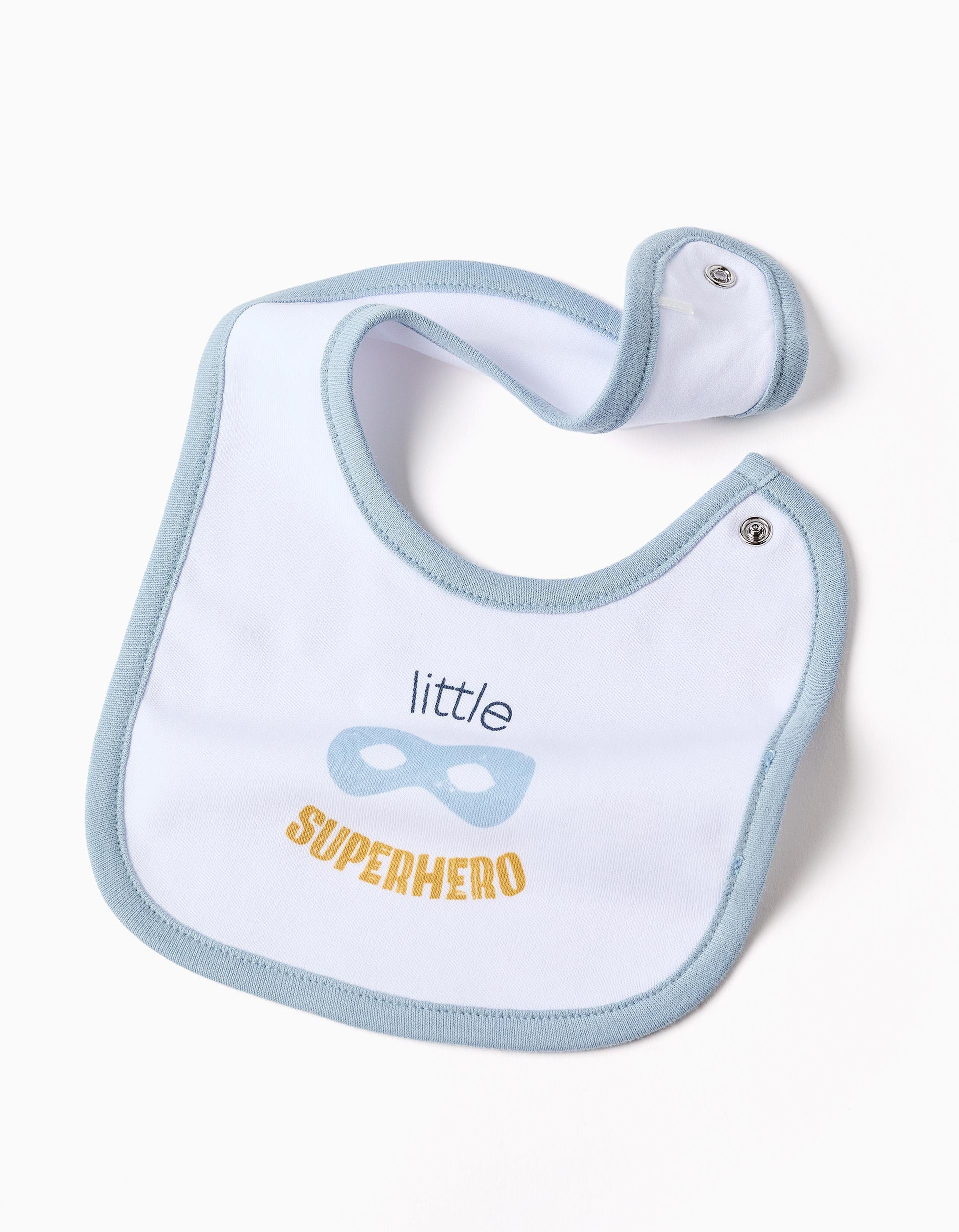 Pijama de algodón + babero para recién nacido y bebé, blanco/azul