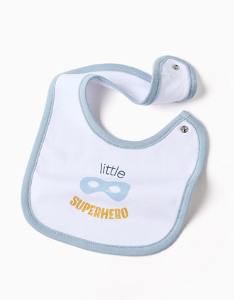 Pijama de algodón + babero para recién nacido y bebé, blanco/azul