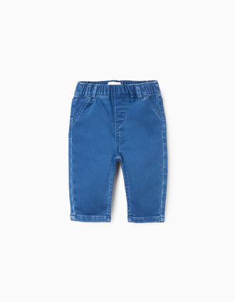 Denim trousers with elastic waist for newborns, blue