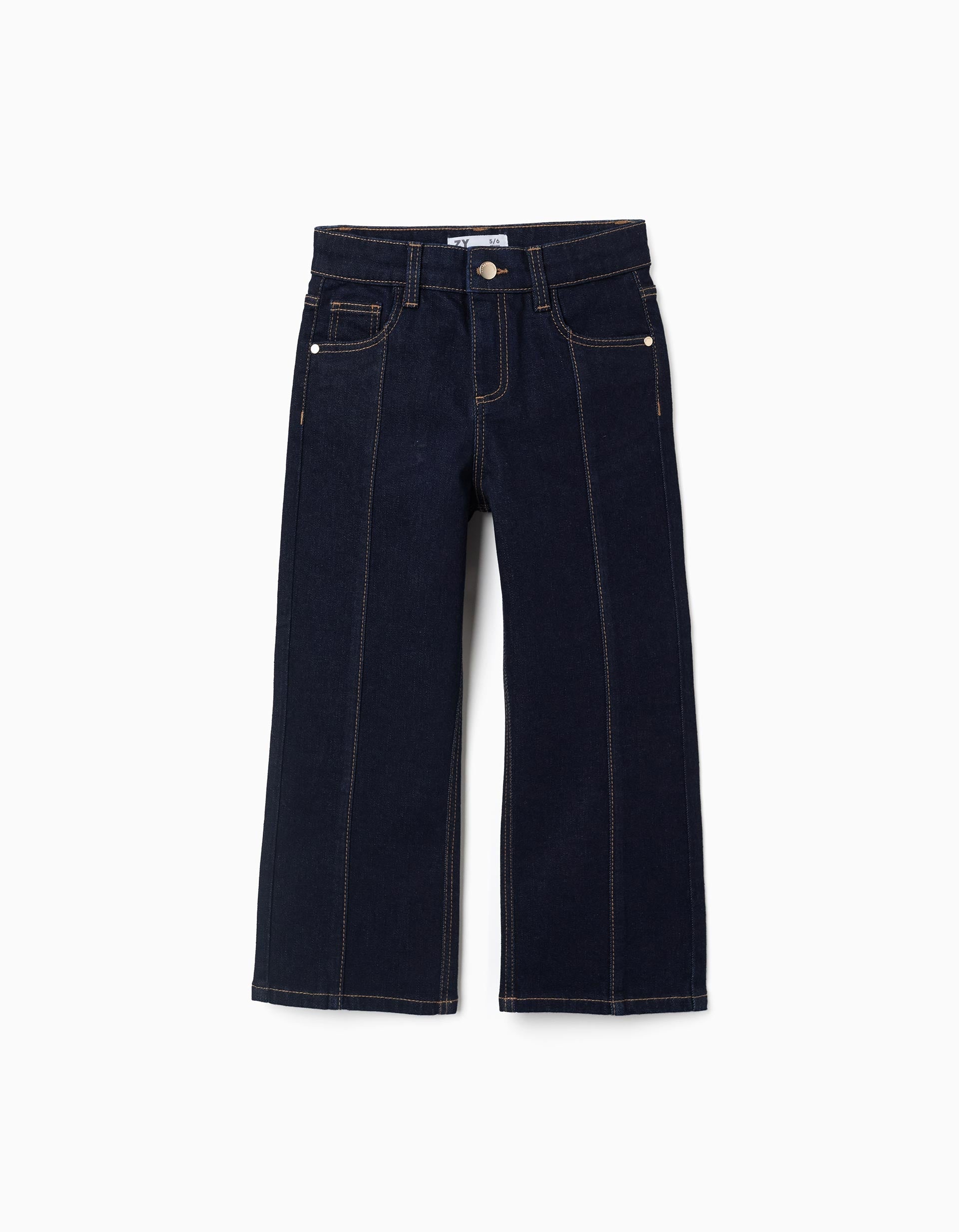 Calças de ganga straight fit com costura frontal para menina, azul-escuro