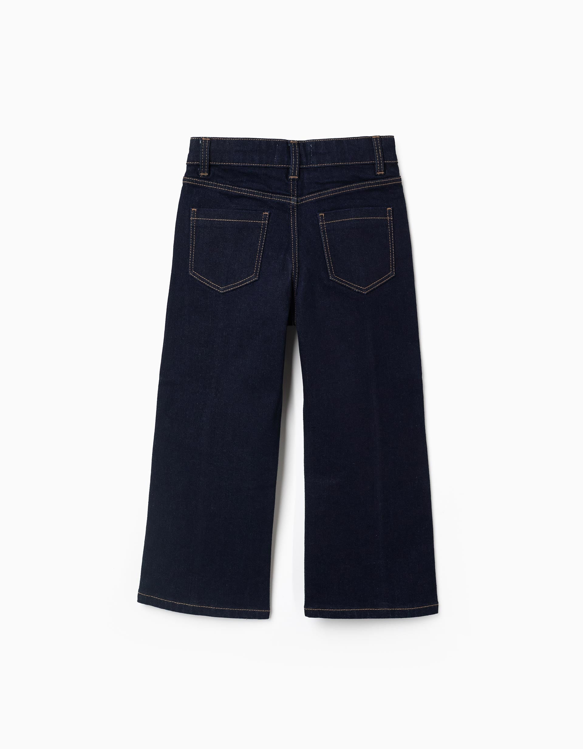 Calças de ganga straight fit com costura frontal para menina, azul-escuro