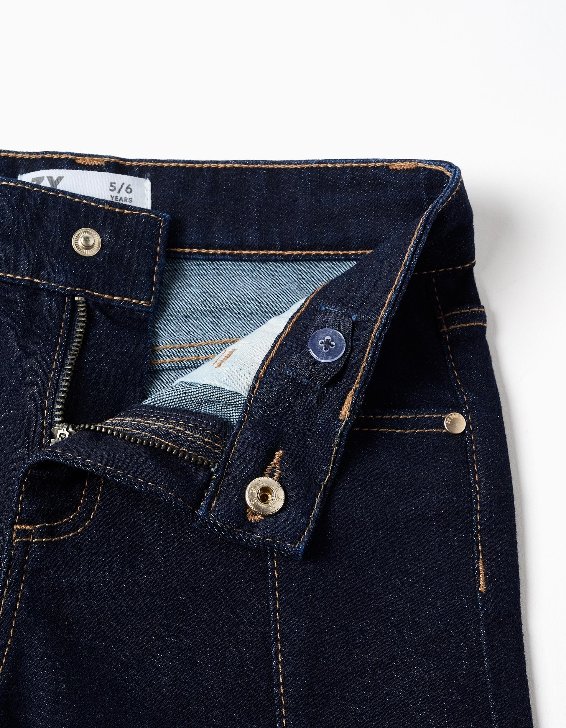 Calças de ganga straight fit com costura frontal para menina, azul-escuro