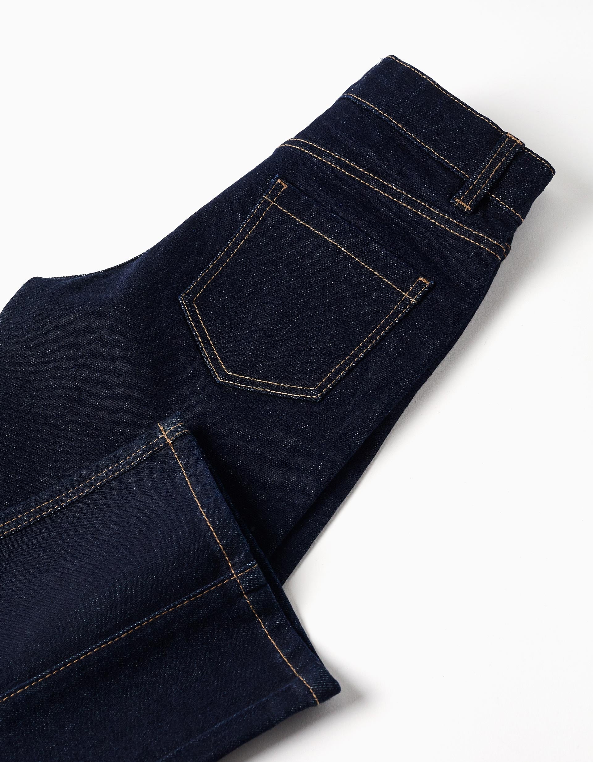 Calças de ganga straight fit com costura frontal para menina, azul-escuro