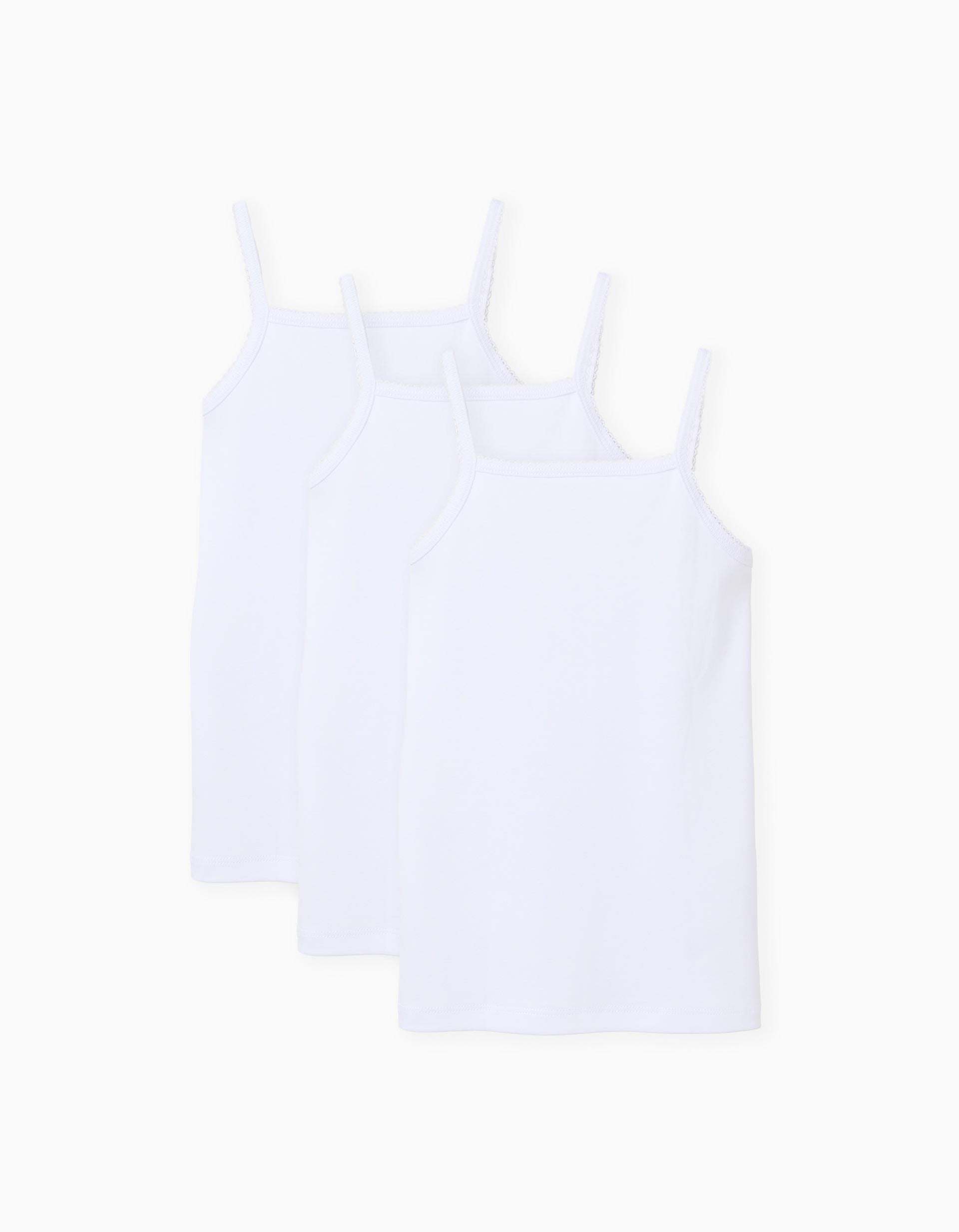 Pack of 3 cotton strap tops for girls, white