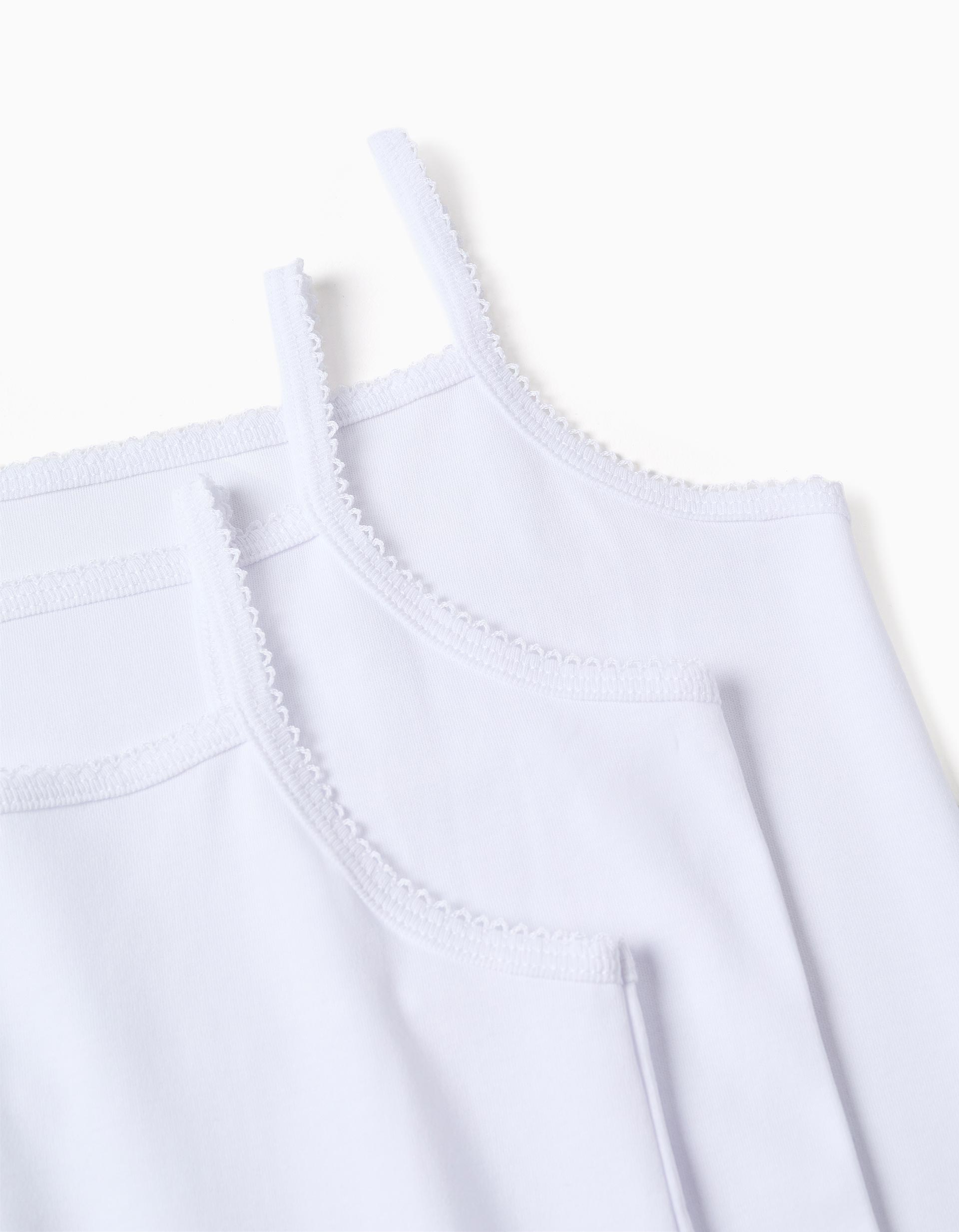 Pack of 3 cotton strap tops for girls, white