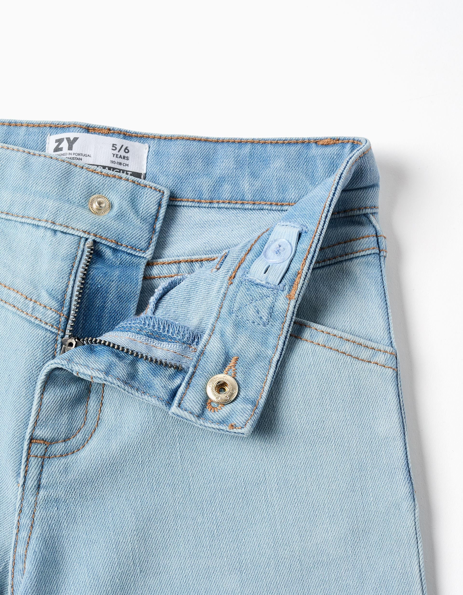 Calças de ganga wide leg de algodão para menina, azul-claro