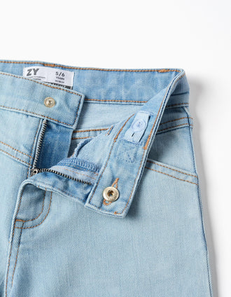 Calças de ganga wide leg de algodão para menina, azul-claro