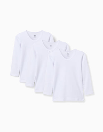 Pack of 3 long sleeve cotton undershirts for girls, white